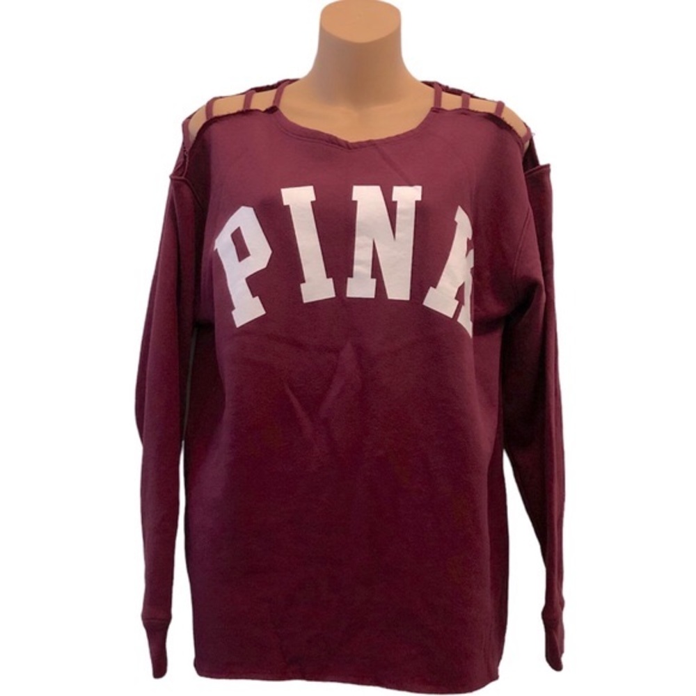 PINK VS Shoulder Slit Burgundy Oversized Sweatshirt In Size Xs.